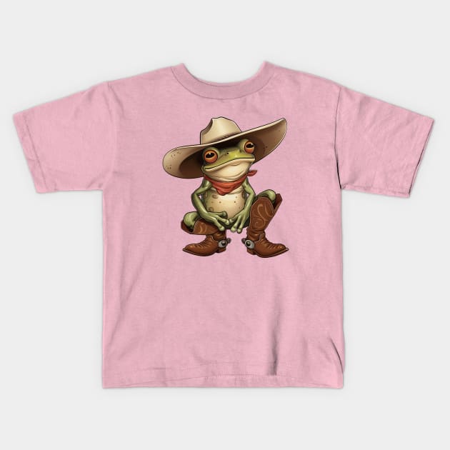 Cowboy frog Kids T-Shirt by Retroprints